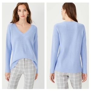 Ann Taylor Light Blue V-Neck Ribbed Sweater